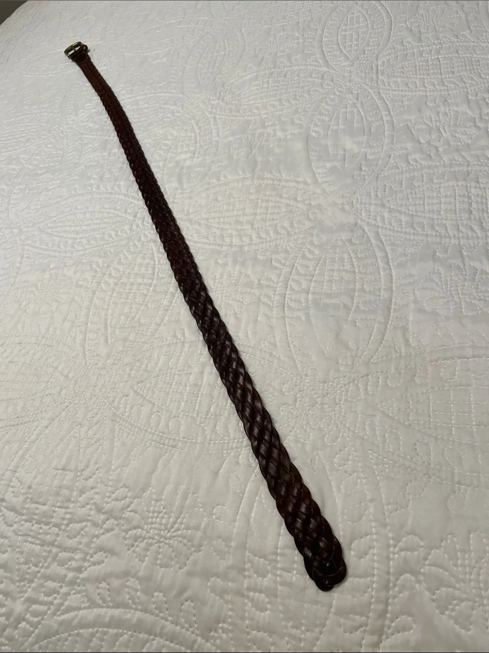 Men’s Braided Leather Woven Belt with Antique Gold Color Buckle Large